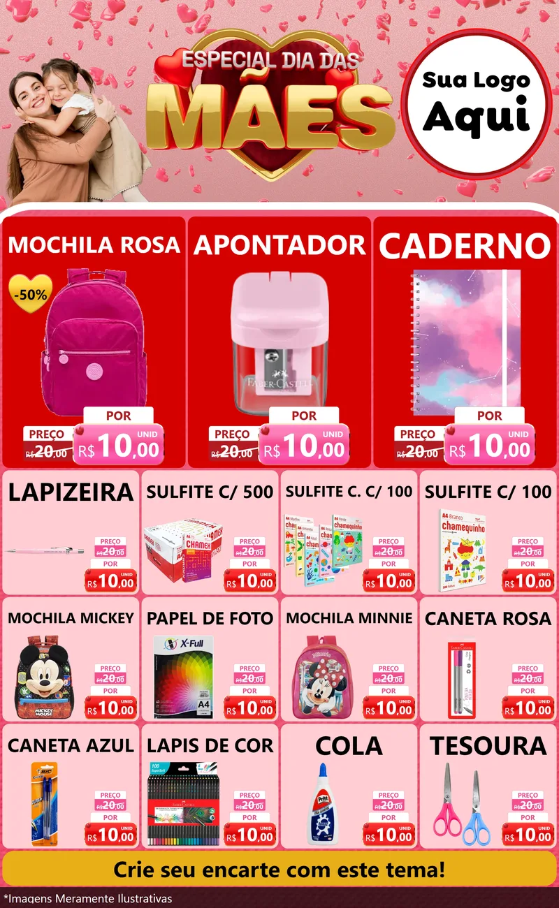 Modelo de Encarte para Encarte Grande com o tema Especial Dia Das Mães para Papelaria