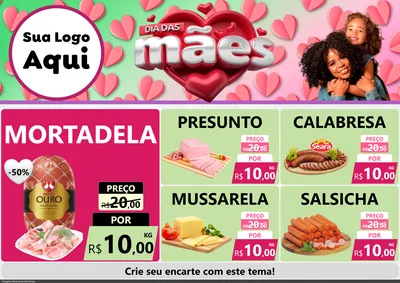 Modelo de Encarte para Encarte A4 Horizontal com o tema Dia das Mães para Frios e Laticínios