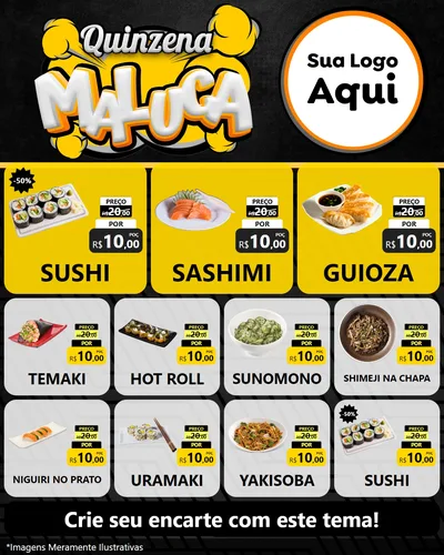 Modelo de Rede Social para Feed Instagram com o tema Quinzena Maluca para Comida japonesa