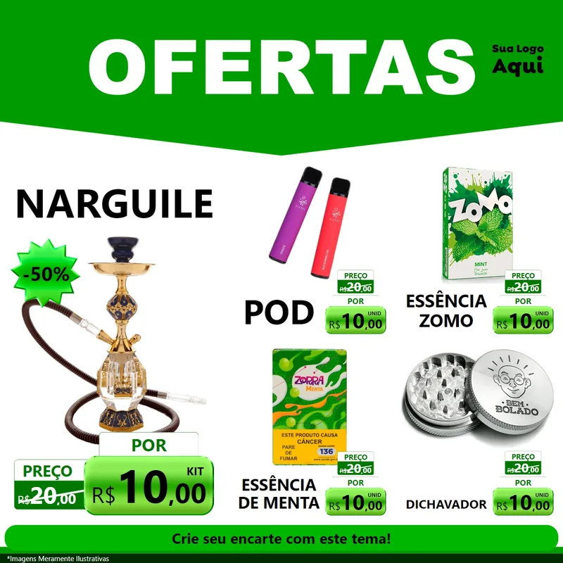 Modelo de Rede Social para Feed Facebook com o tema Ofertas Verde Cartaz para Tabacaria