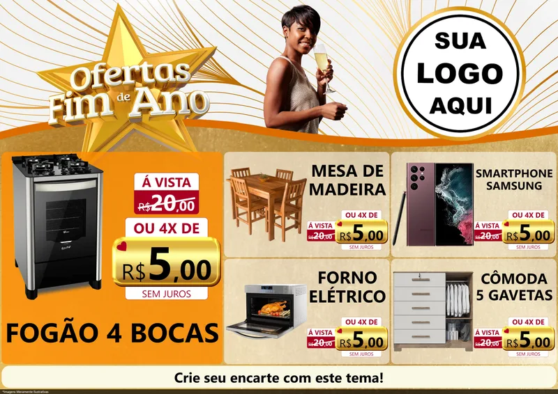 Modelo de Encarte para Encarte A4 Horizontal com o tema Ofertas Fim de Ano para Móveis e Eletro