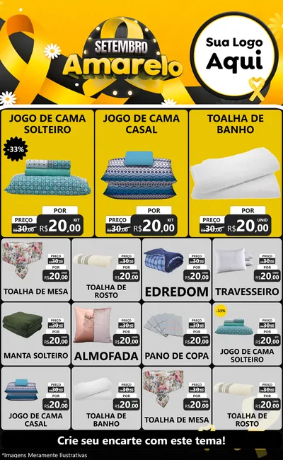 Modelo de Encarte para Encarte Grande com o tema Setembro Amarelo para Cama, Mesa e Banho