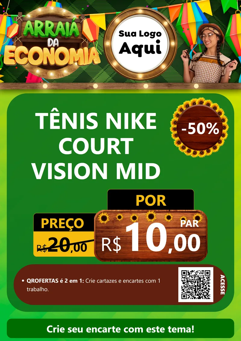 Modelo de Cartaz para Cartaz A4 Vertical com o tema Arraiá de Economia para Calçados