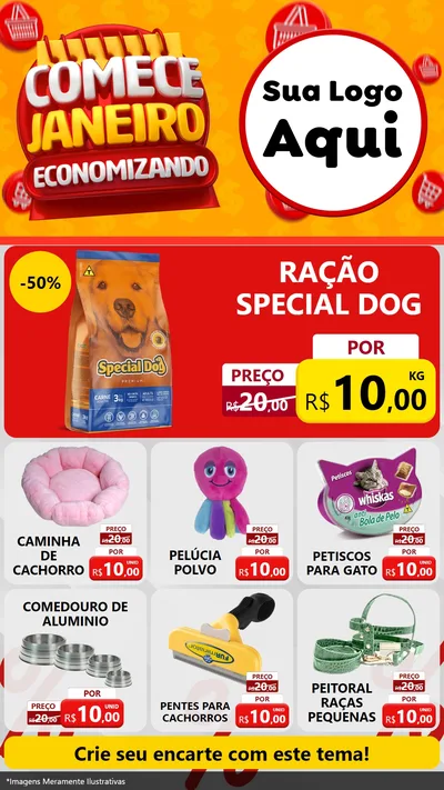 Modelo de Rede Social para Stories com o tema Comece Janeiro Economizando para Pet Shop
