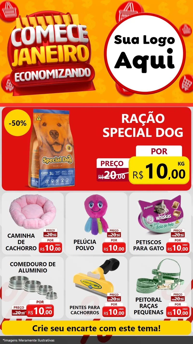 Modelo de Rede Social para Stories com o tema Comece Janeiro Economizando para Pet Shop