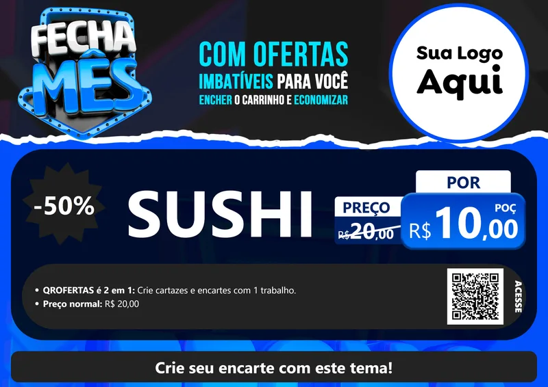 Modelo de Cartaz para Cartaz A4 Horizontal com o tema Fecha Mês para Comida japonesa
