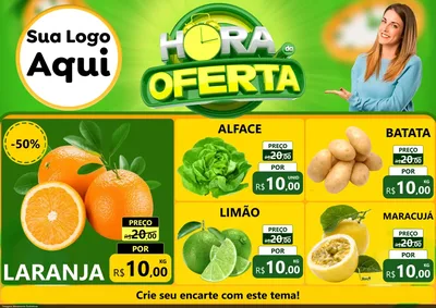 Modelo de Encarte para Encarte A4 Horizontal com o tema Hora da Oferta para Hortifrúti