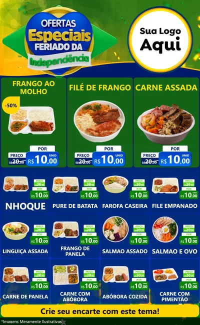 Modelo de Encarte para Encarte Grande com o tema Ofertas Especiais Feriado da Independência para Restaurante