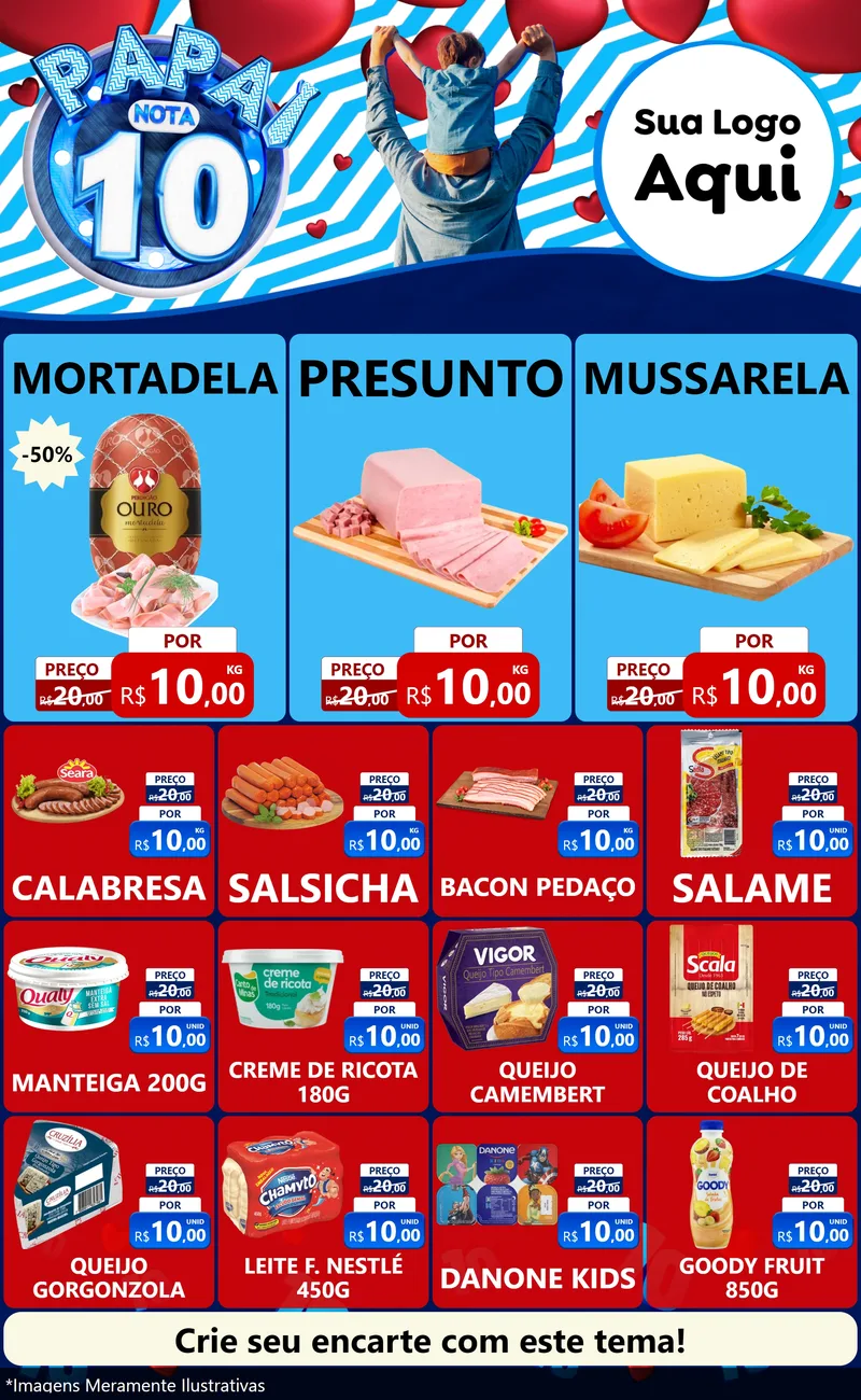 Modelo de Encarte para Encarte Grande com o tema Papai Nota 10 para Frios e Laticínios