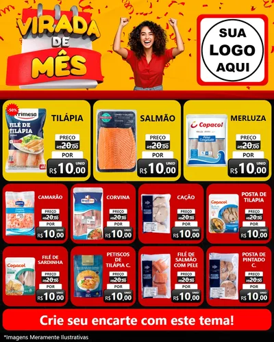 Modelo de Rede Social para Feed Instagram com o tema Virada de Mês para Peixaria