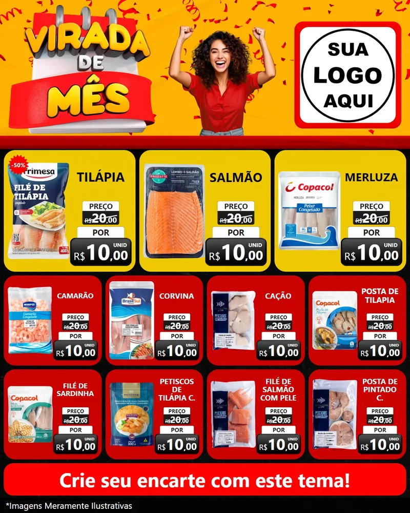 Modelo de Rede Social para Feed Instagram com o tema Virada de Mês para Peixaria