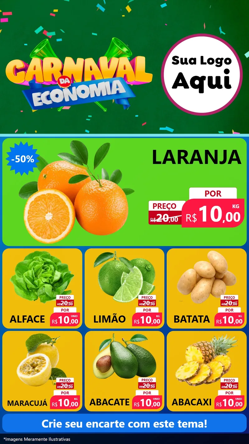 Modelo de Rede Social para Stories com o tema Carnaval da Economia para Hortifrúti