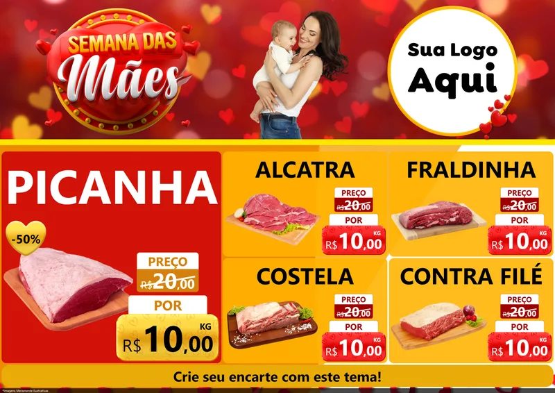 Modelo de Encarte para Encarte A4 Horizontal com o tema Semana das Mães para Açougue
