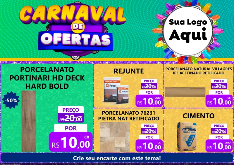 Modelo de Encarte para Encarte A4 Horizontal com o tema Carnaval de Ofertas para Pisos e revestimentos