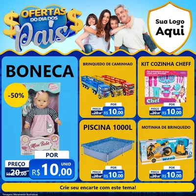 Modelo de Rede Social para Feed Facebook com o tema Ofertas do Dia dos Pais para Brinquedos