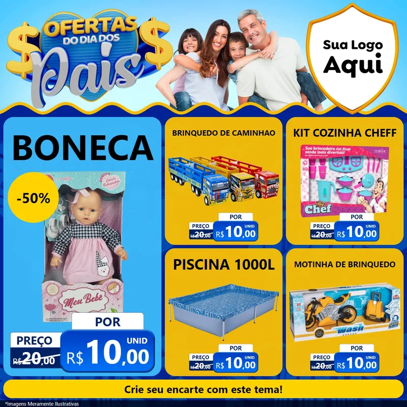 Modelo de Rede Social para Feed Facebook com o tema Ofertas do Dia dos Pais para Brinquedos