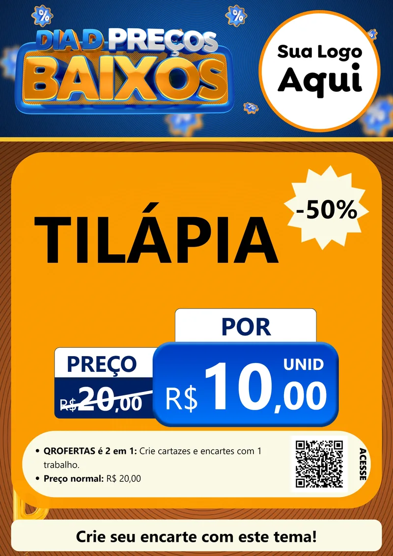 Modelo de Cartaz para Cartaz A4 Vertical com o tema Dia D Preço Baixo para Peixaria