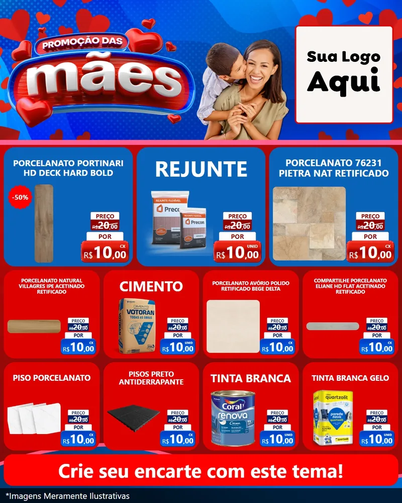 Modelo de Rede Social para Feed Instagram com o tema Promoção das Mães para Pisos e revestimentos