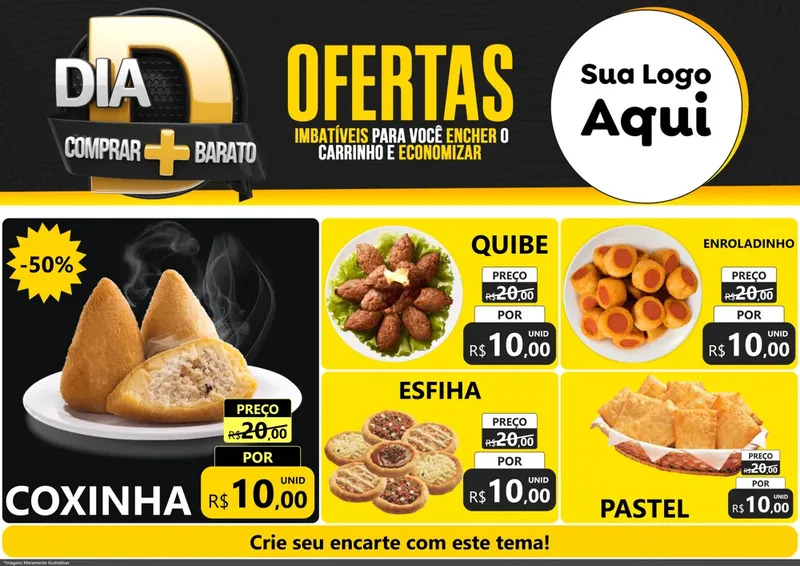 Modelo de Encarte para Encarte A4 Horizontal com o tema Dia D Mais Economia para Salgadaria