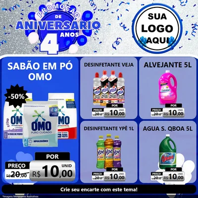 Modelo de Rede Social para Feed Facebook com o tema Promoção de Aniversário - 4 Anos para Produtos de Limpeza