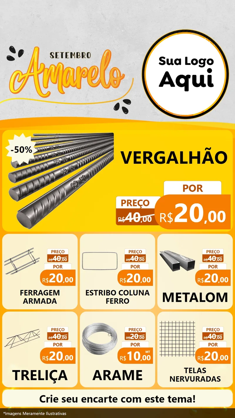 Modelo de Rede Social para Stories com o tema Setembro Amarelo para Ferragens
