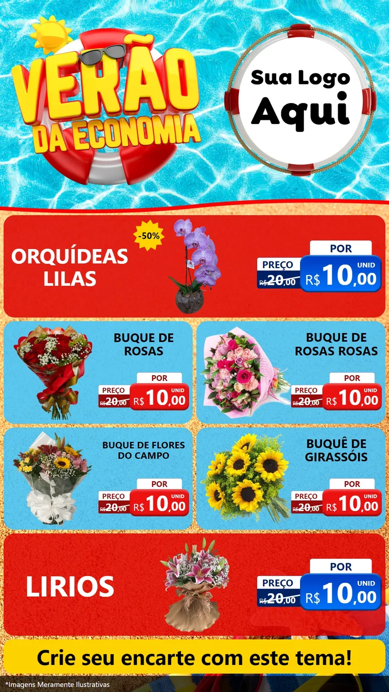 Modelo de TV para TV Vertical com o tema Verão da Economia para Floricultura e jardim