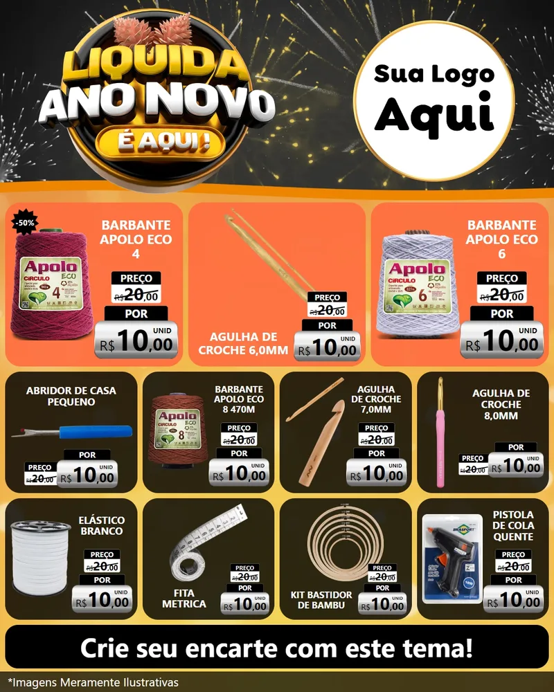 Modelo de Rede Social para Feed Instagram com o tema Liquida Ano Novo É Aqui! para Armarinho e Aviamentos