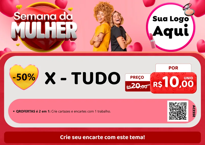 Modelo de Cartaz para Cartaz A4 Horizontal com o tema Semana da Mulher para Hamburgueria