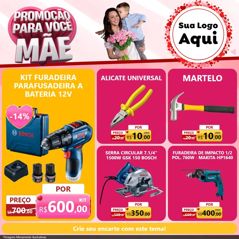Modelo de Rede Social para Feed Facebook com o tema Promoção Para Você Mãe para Maquinas e Ferramentas
