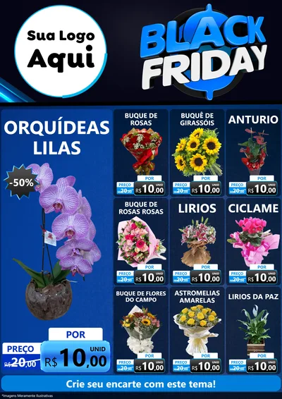 Modelo de Encarte para Encarte A4 Vertical com o tema Black Friday para Floricultura e jardim