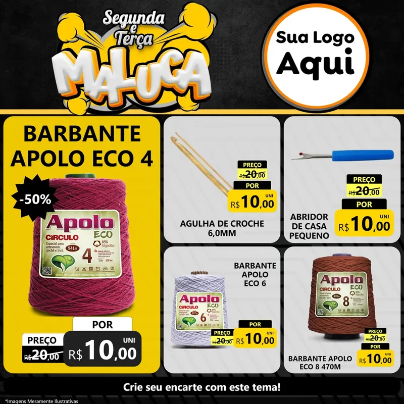 Modelo de Rede Social para Feed Facebook com o tema Segunda e Terça Maluca para Armarinho e Aviamentos