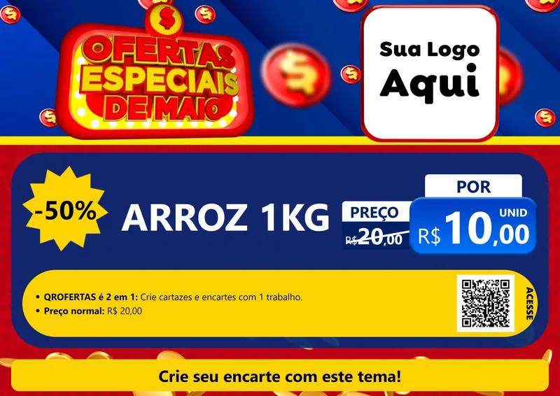 Modelo de Cartaz para Cartaz A4 Horizontal com o tema Ofertas Especiais de Maio para Supermercado