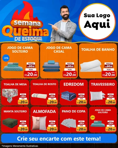 Modelo de Rede Social para Feed Instagram com o tema Semana Queima de Estoque para Cama, Mesa e Banho
