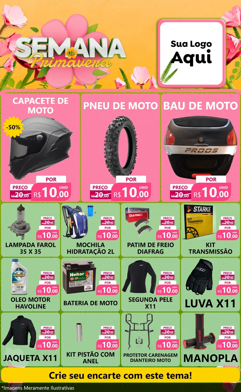 Modelo de Encarte para Encarte Grande com o tema Semana da Primavera para Moto peças