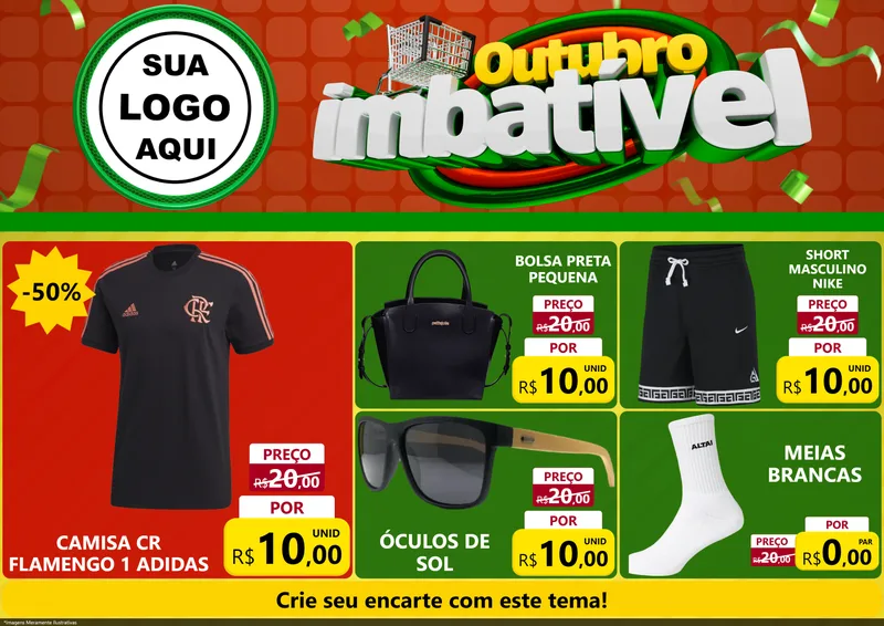 Modelo de Encarte para Encarte A4 Horizontal com o tema Outubro Imbatível para Roupas e acessórios