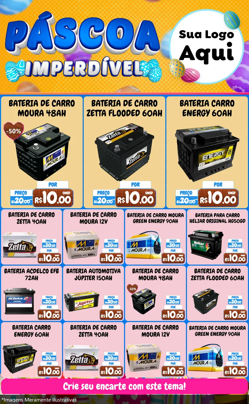 Modelo de Encarte para Encarte Grande com o tema Páscoa Imperdível para Baterias Elétricas