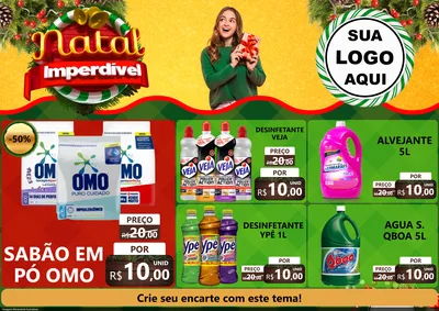 Modelo de Encarte para Encarte A4 Horizontal com o tema Natal Imperdível para Produtos de Limpeza