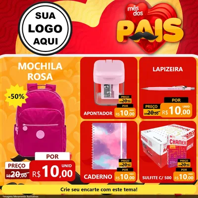 Modelo de Rede Social para Feed Facebook com o tema Mês Dos Pais para Papelaria
