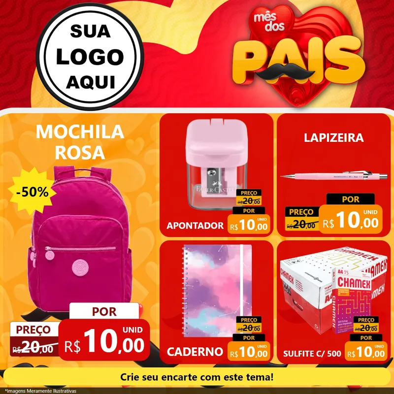 Modelo de Rede Social para Feed Facebook com o tema Mês Dos Pais para Papelaria