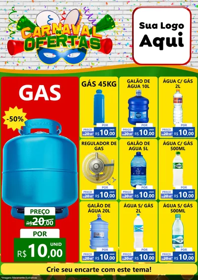 Modelo de Encarte para Encarte A4 Vertical com o tema Carnaval de Ofertas para Água e gás