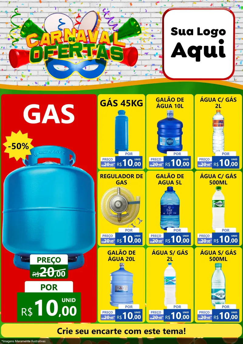 Modelo de Encarte para Encarte A4 Vertical com o tema Carnaval de Ofertas para Água e gás