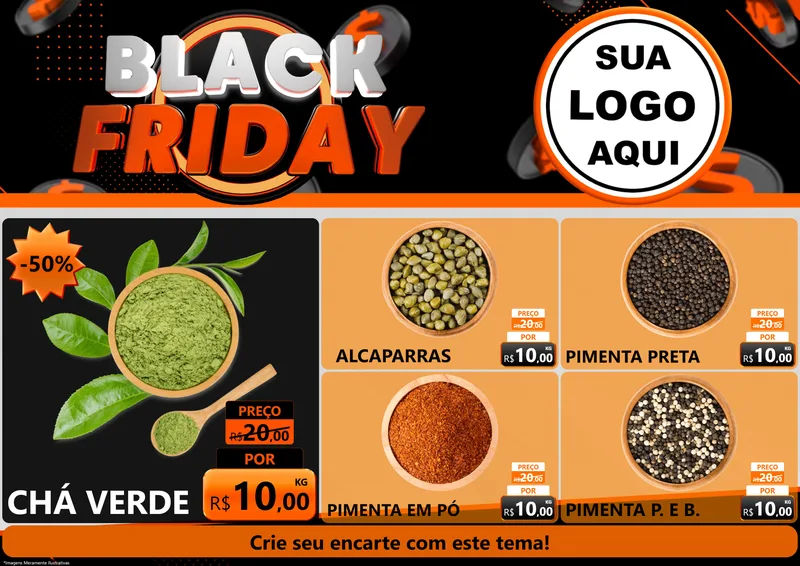 Modelo de Encarte para Encarte A4 Horizontal com o tema Black Friday para Produtos Naturais