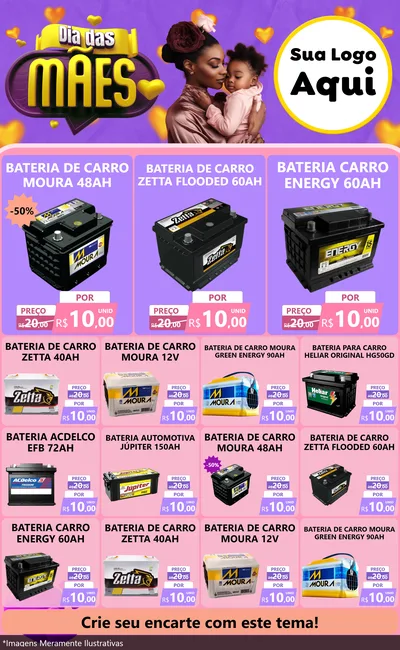 Modelo de Encarte para Encarte Grande com o tema Dia das Mães para Baterias Elétricas