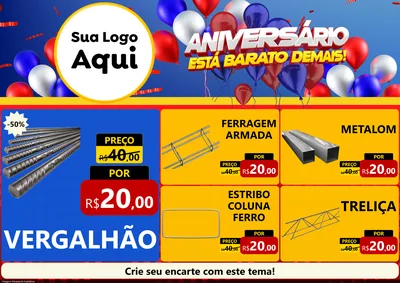 Modelo de Encarte para Encarte A4 Horizontal com o tema Aniversário para Ferragens