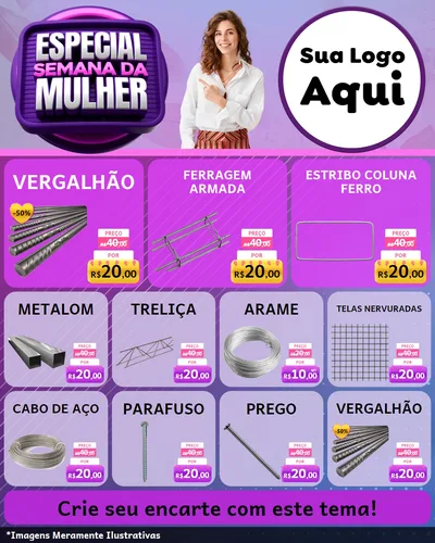 Modelo de Rede Social para Feed Instagram com o tema Especial Semana da Mulher para Ferragens