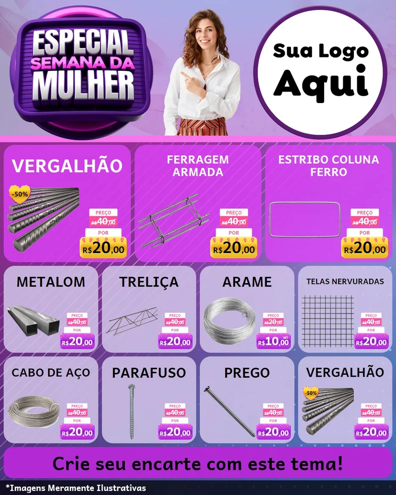 Modelo de Rede Social para Feed Instagram com o tema Especial Semana da Mulher para Ferragens
