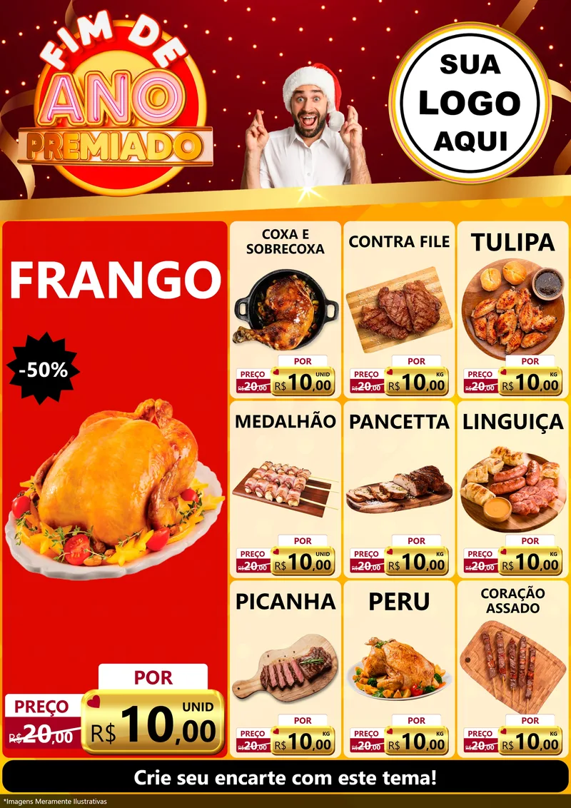 Modelo de Encarte para Encarte A4 Vertical com o tema Fim de Ano Premiado para Assados