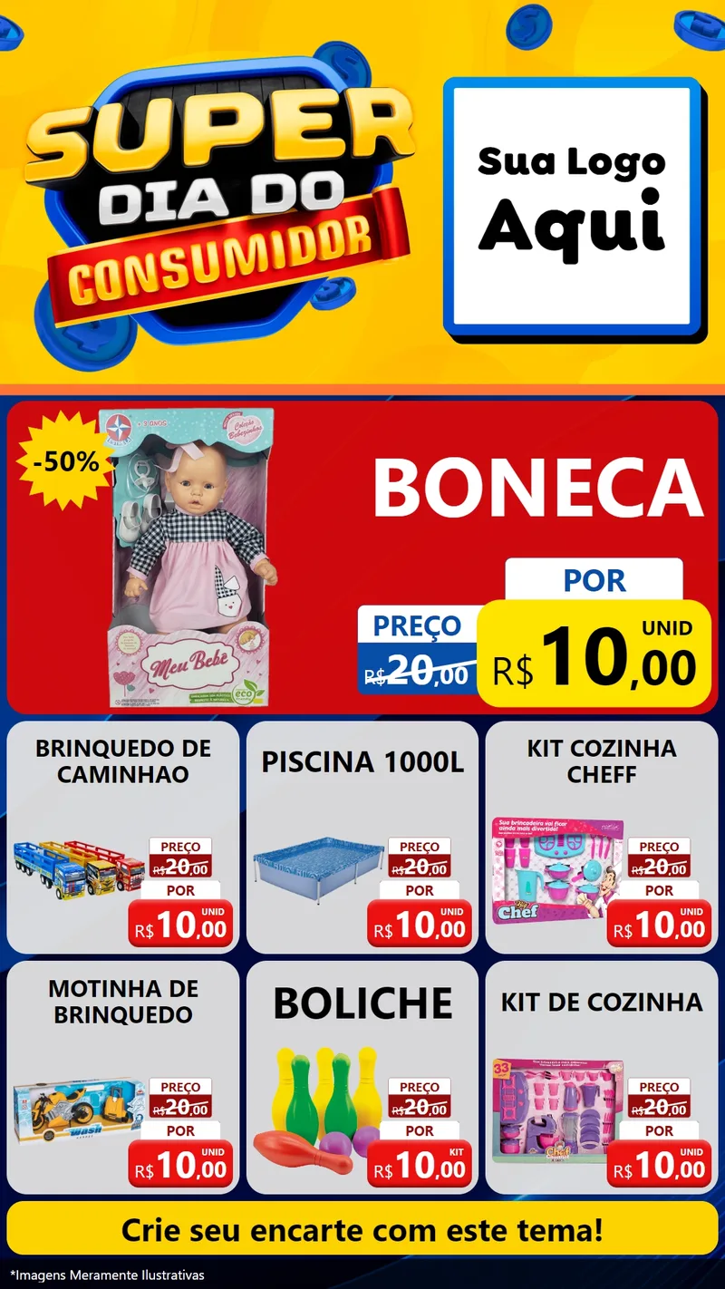 Modelo de Rede Social para Stories com o tema Super Dia do Consumidor para Brinquedos