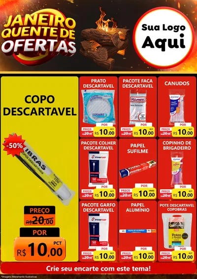 Modelo de Encarte para Encarte A4 Vertical com o tema Janeiro Quente de Ofertas para Embalagens