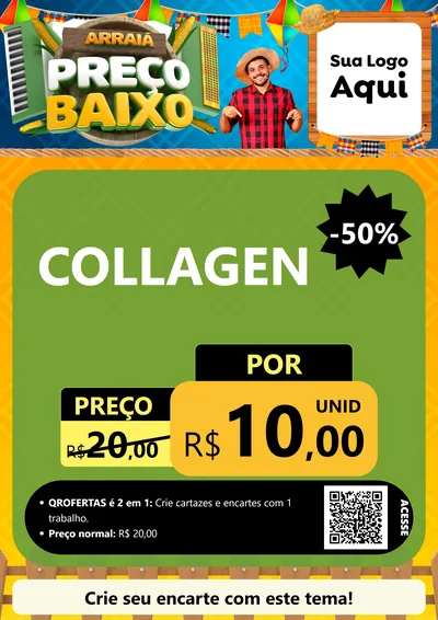 Modelo de Cartaz para Cartaz A4 Vertical com o tema Arraiá de Preço Baixo - Junina para Suplementos alimentares